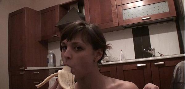  Young russian teen teasing in the kitchen